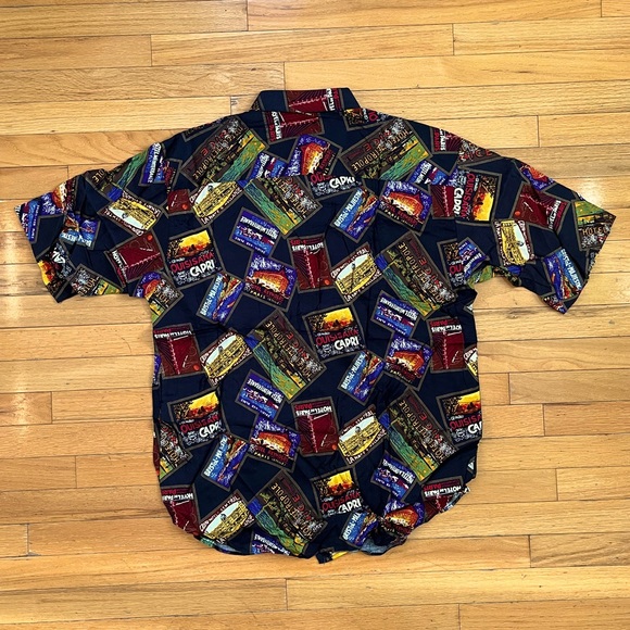 VTG NWOT Perruzo Button Shirt Rayon AOP All Over France Paris Capri Hawaiian 90s - Picture 2 of 9